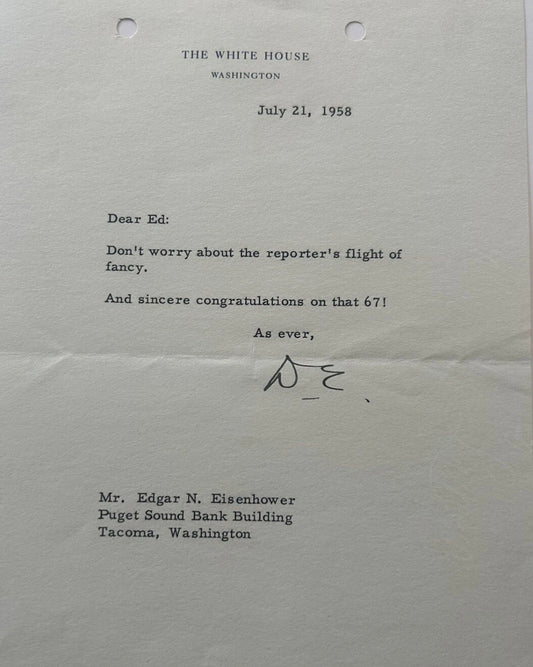 Dwight Eisenhower 1958 Typed Letter Signed - To His Brother Autographed Letter