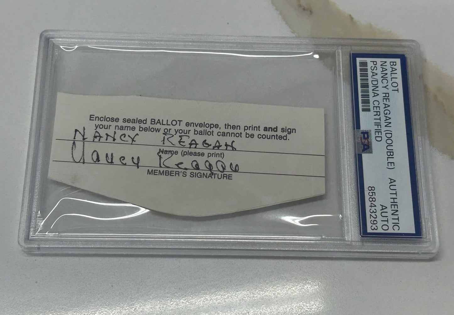 DOUBLE SIGNED Nancy Reagan Signed PERSONAL VOTING BALLOT RARE AUTO PSA ENCAP