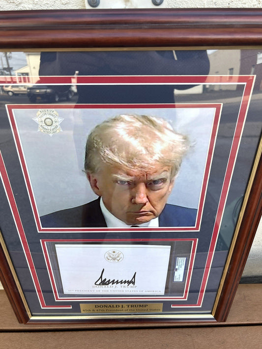 President Donald Trump Signed Autographed Framed Bookplate PSA Encapsulated