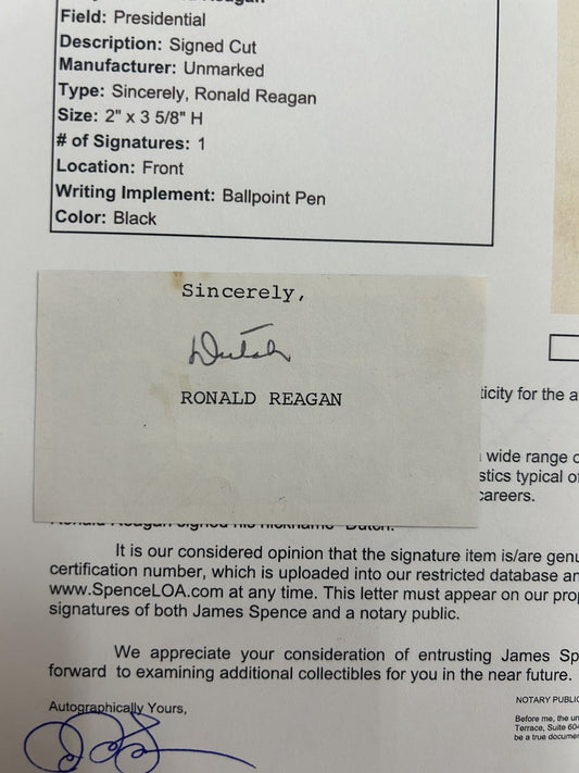 Ronald Reagan Signed Cut Autograph RARE “Dutch” Signature JSA LOA