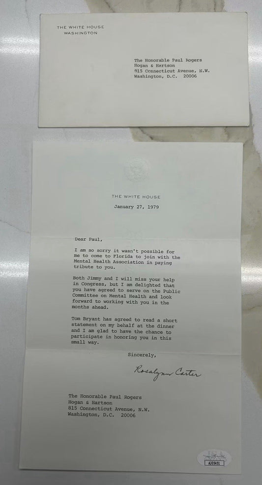 Rosalynn Carter Signed 1979 White House Letter Autographed FLOTUS W/ Envelope