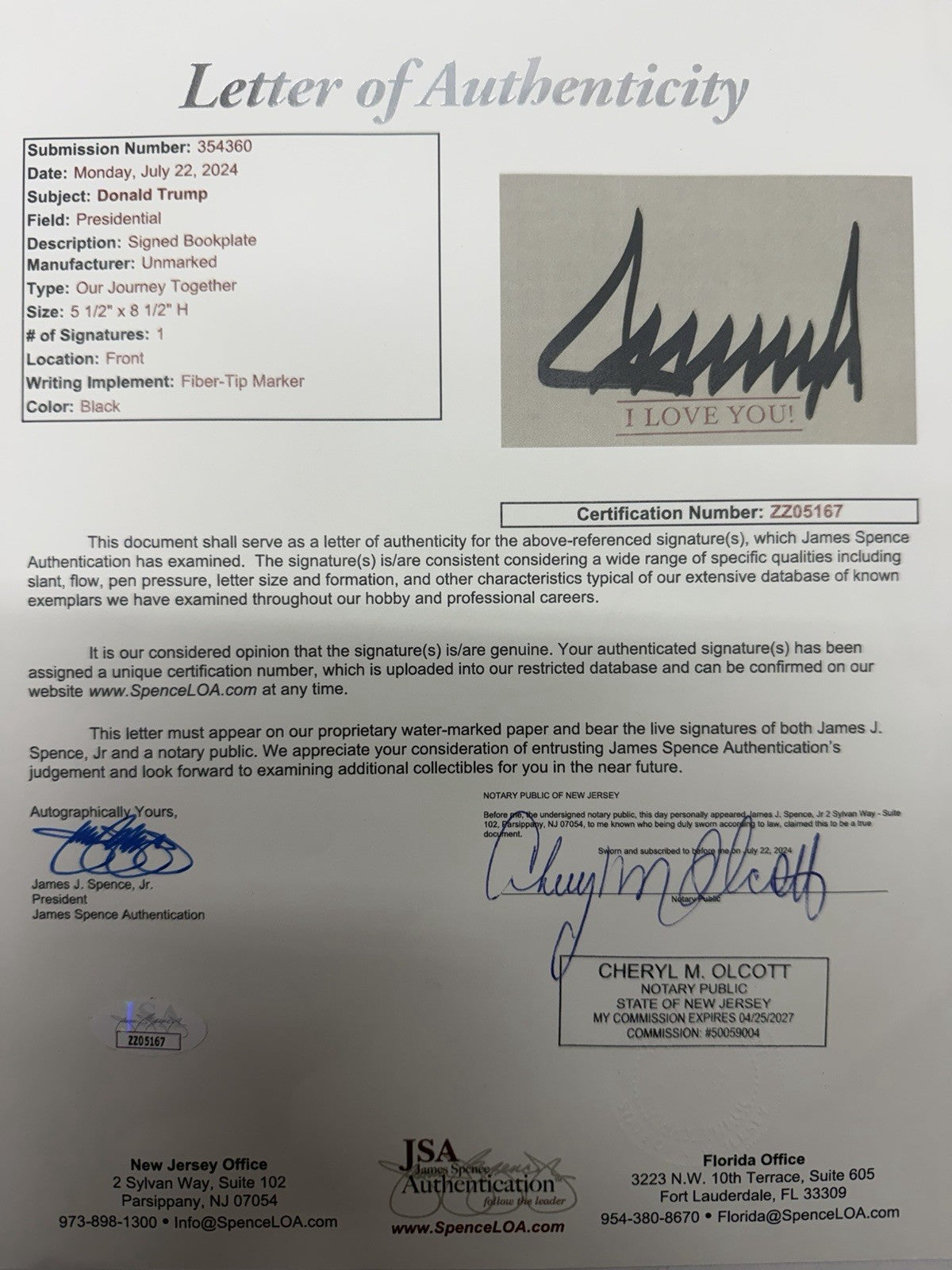 President Donald Trump Signed Autographed Framed Bookplate JSA LOA