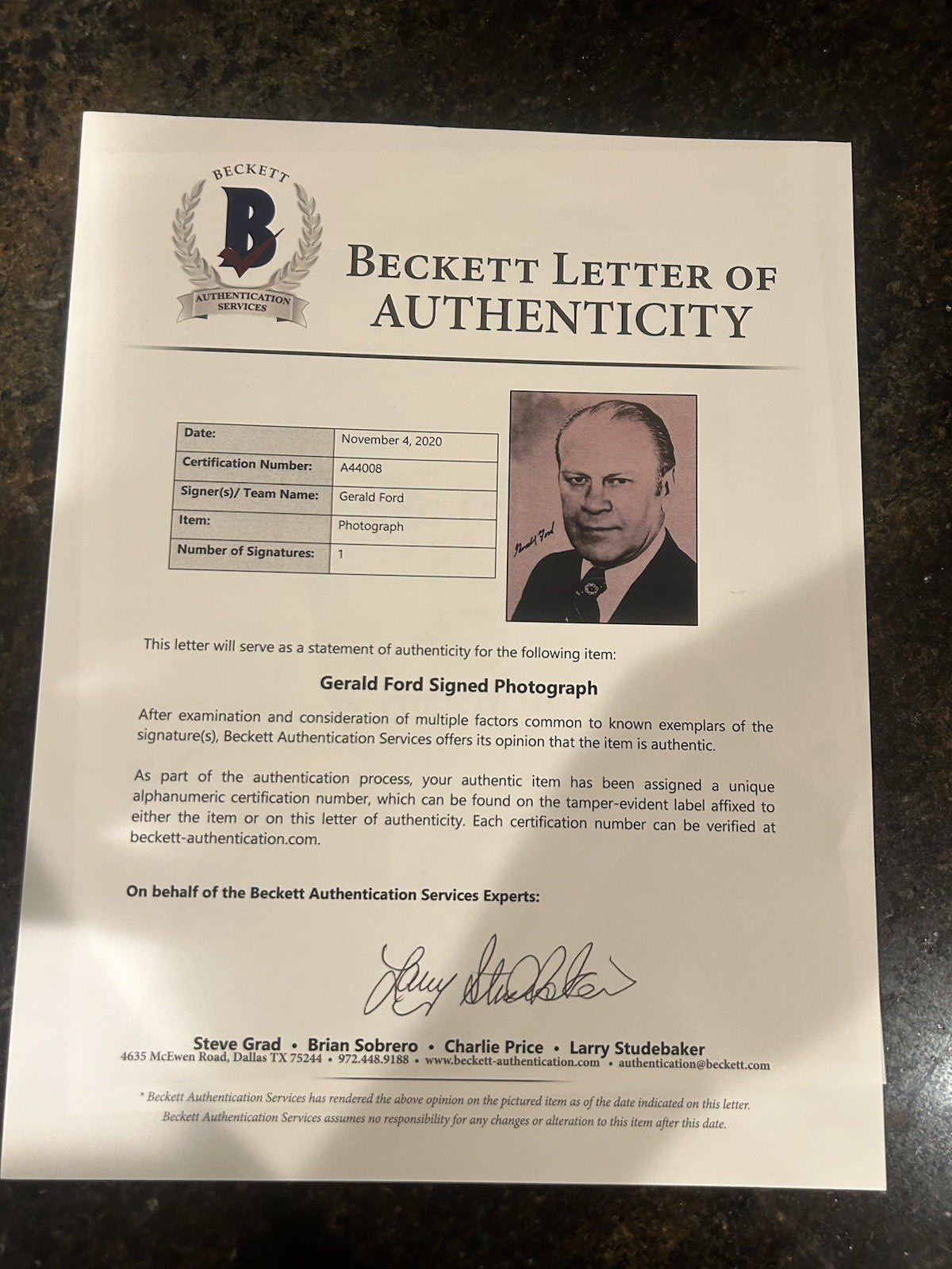 President Gerald Ford Autographed 8x10 Photo Beckett Certified LOA