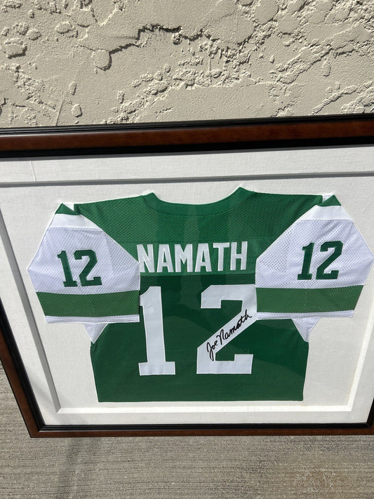 Joe Namath Autographed & Framed Green New York Jets Jersey Auto Beckett COA