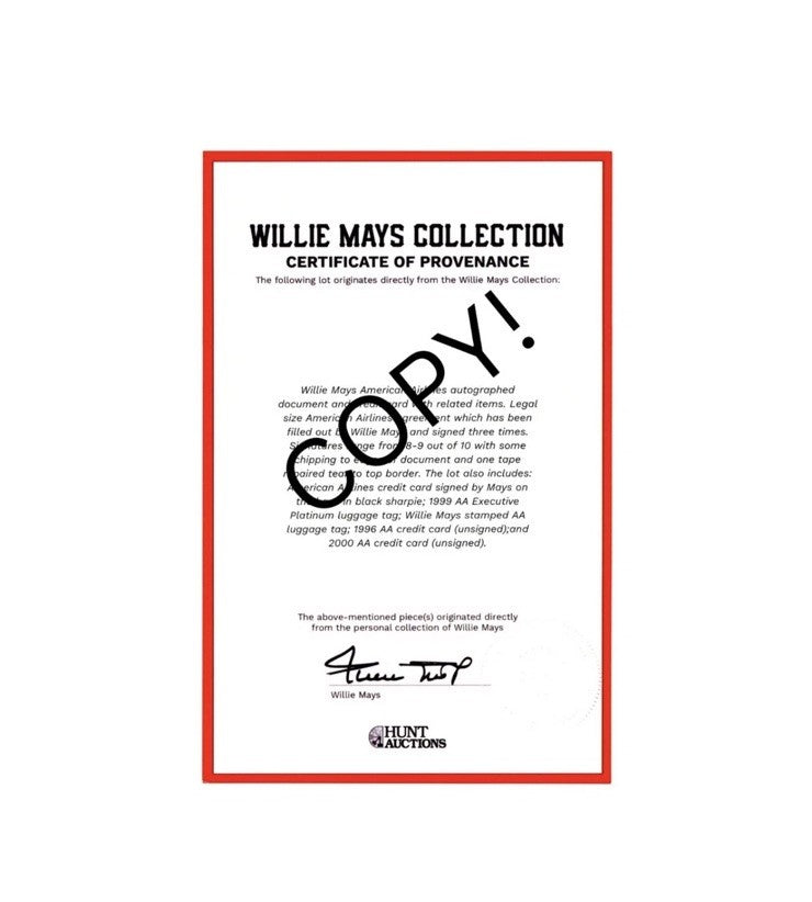 Willie Mays Personally Owned Credit Card American Airlines Rare COA