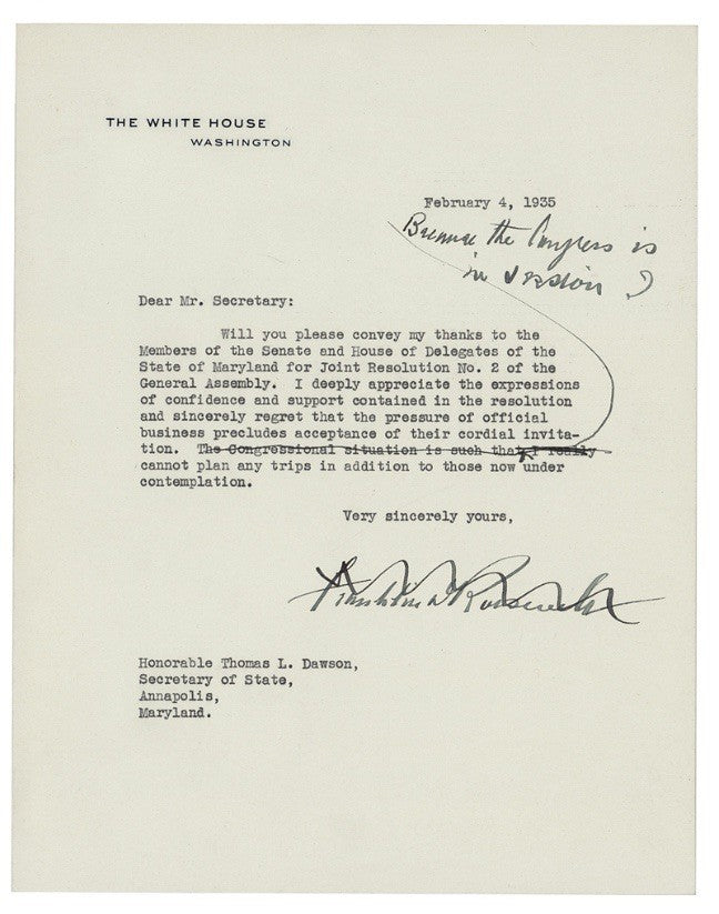 FRANKLIN D. ROOSEVELT - TYPED LETTER SIGNED 02/04/1935