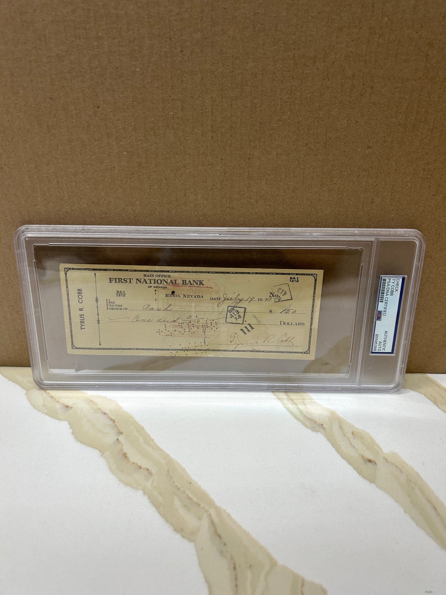 Ty Cobb Signed Check PSA Slab