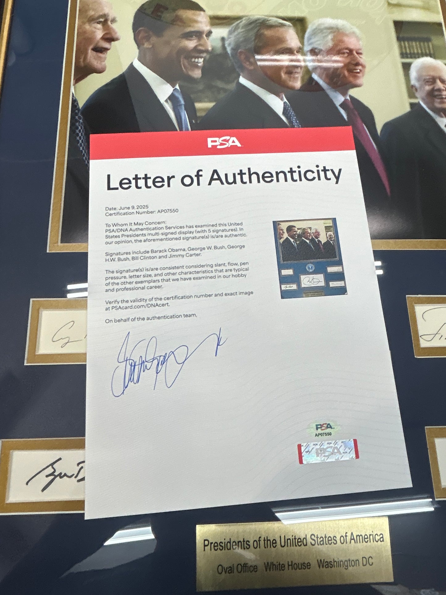 5 Presidents Signature Display PSA LOA