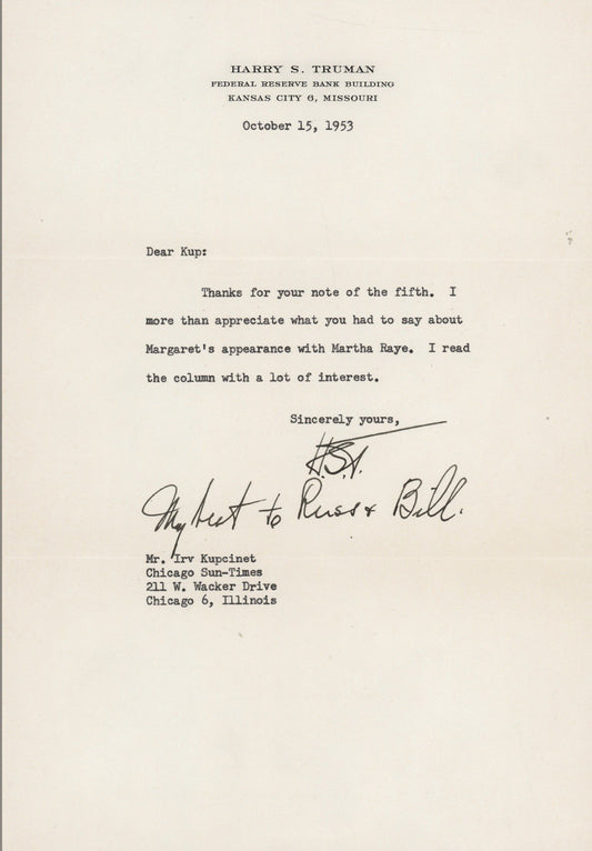 Harry S. Truman Signed Letter 1953 President Autograph Historic