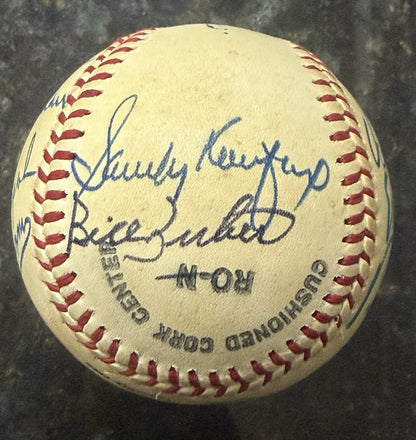 Joe Dimaggio Sandy Koufax Vin Scully +8 HOF Singer Multi Signed Baseball JSA LOA