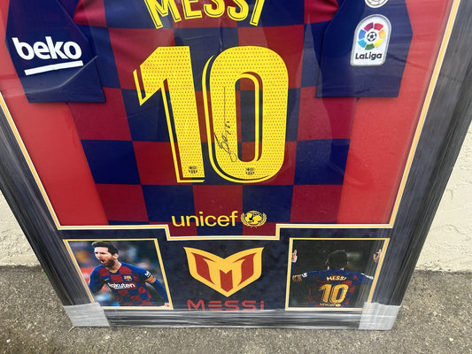 Framed Autographed/Signed Lionel Messi  FC Barcelona Jersey Beckett BAS LOA RARE