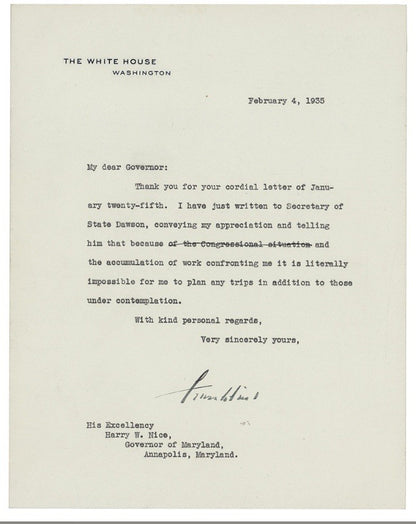 FRANKLIN D. ROOSEVELT - TYPED LETTER SIGNED 02/04/1935 BAS COA