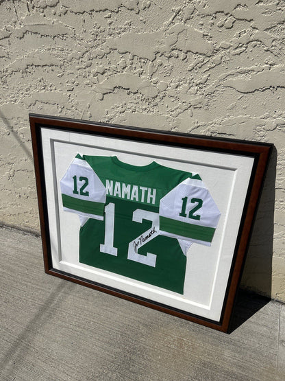 Joe Namath Autographed & Framed Green New York Jets Jersey Auto Beckett COA