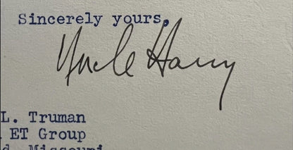 President Harry Truman signed White House Letter His Nephew  “Uncle Harry” RARE