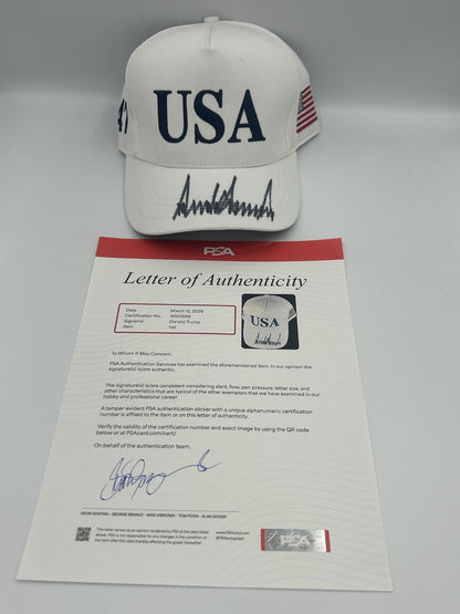PRESIDENT DONALD J TRUMP SIGNED AUTOGRAPHED MAGA USA HAT PSA LOA RARE SIGNATURE