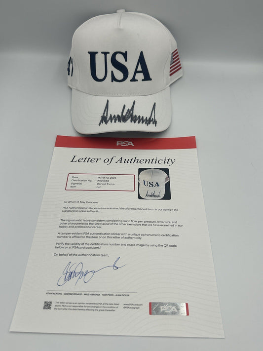 PRESIDENT DONALD J TRUMP SIGNED AUTOGRAPHED MAGA USA HAT PSA LOA RARE SIGNATURE