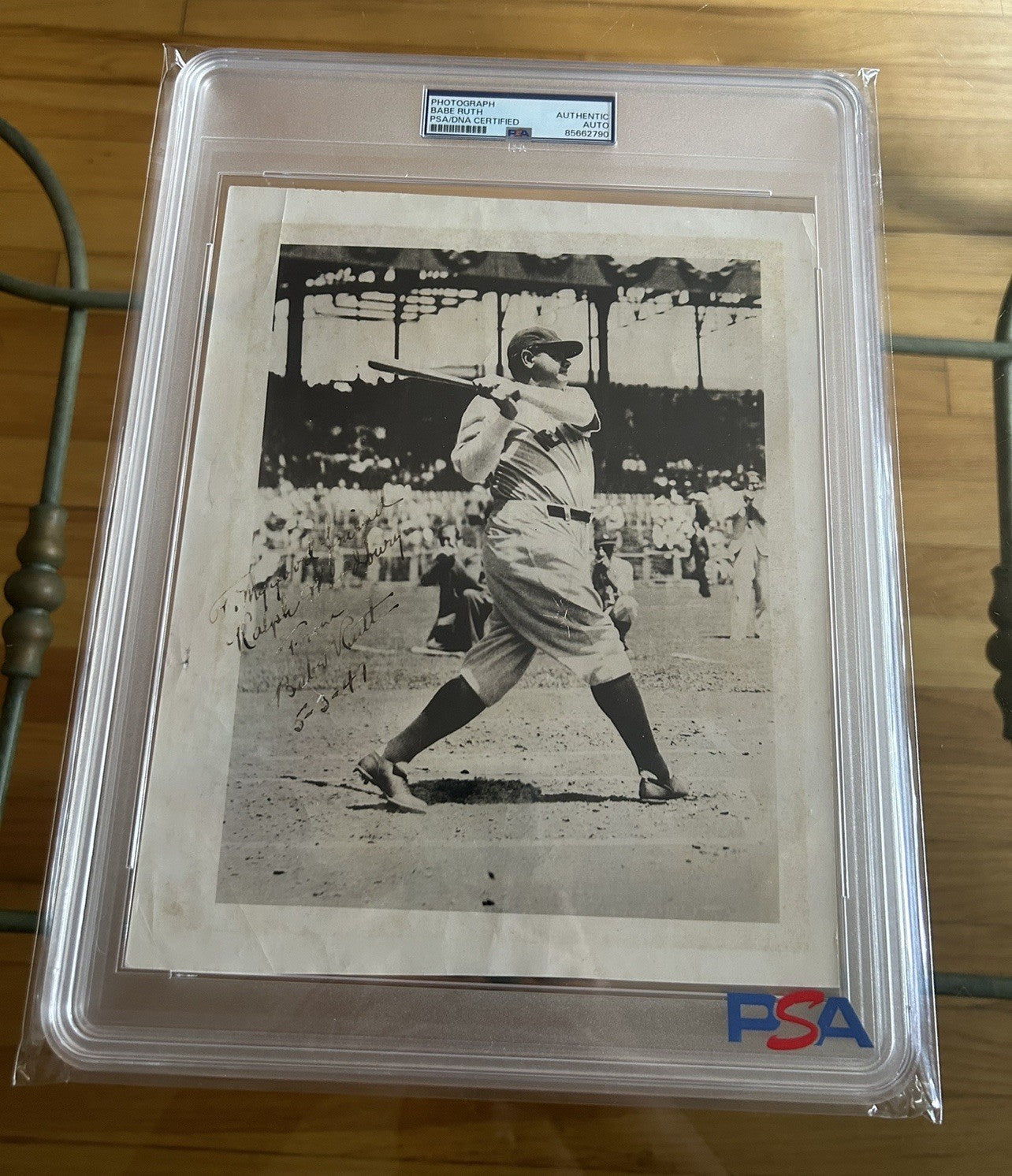 1947 Babe Ruth Signed Swinging Original Photograph PSA Encapsulated LOA