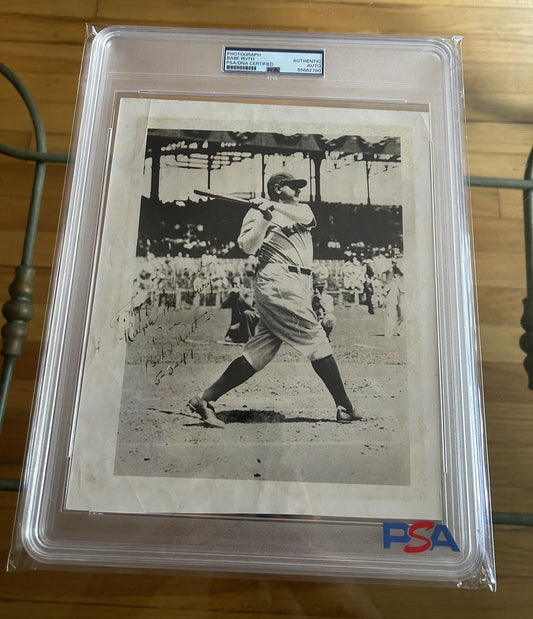 1947 Babe Ruth Signed Swinging Original Photograph PSA Encapsulated LOA
