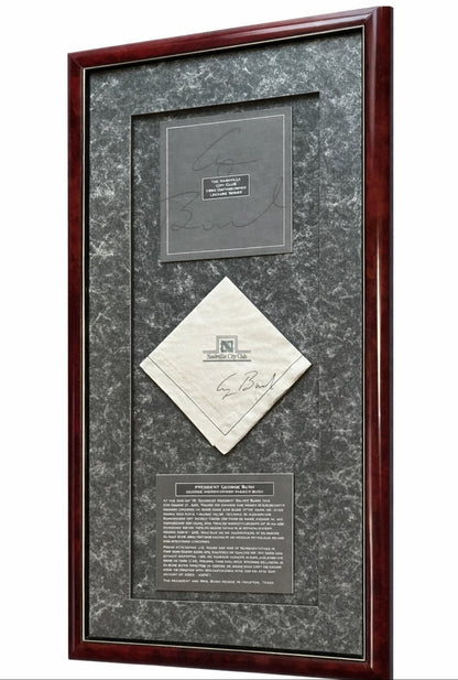 George H.W. Bush Signed Napkin Framed 26x13 41st President Of The US Auto