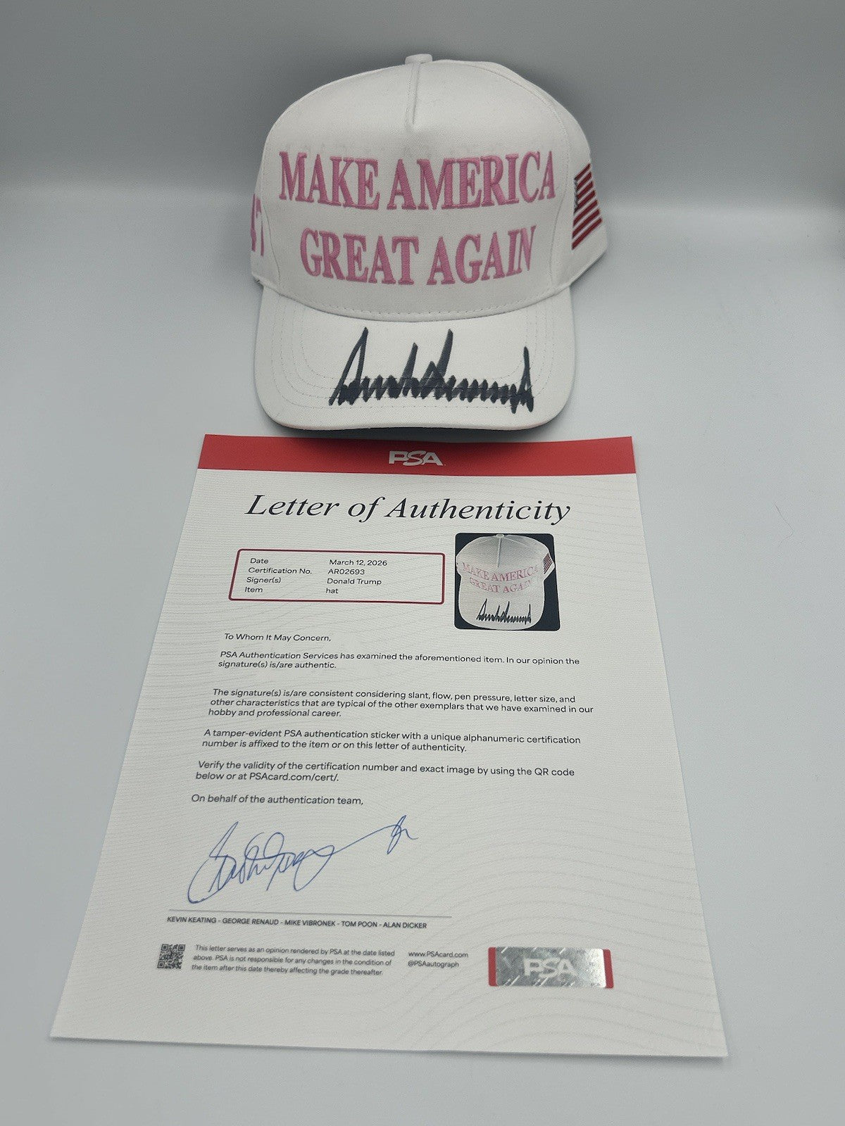 President Donald Trump Autographed Signature MAGA Hat PINK Rare Sign Hat PSA LOA