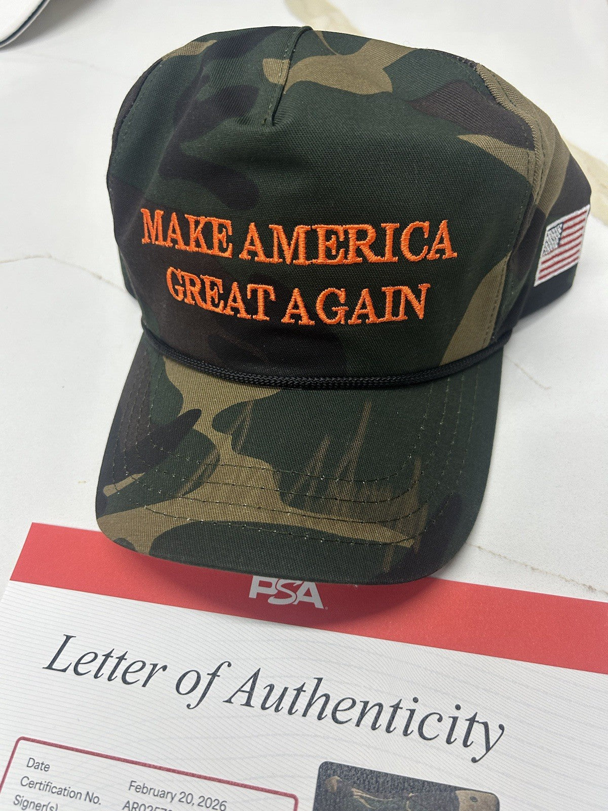 President Donald Trump Signed Autograph Auto MAGA Hat Cap Rare Camo PSA/DNA LOA