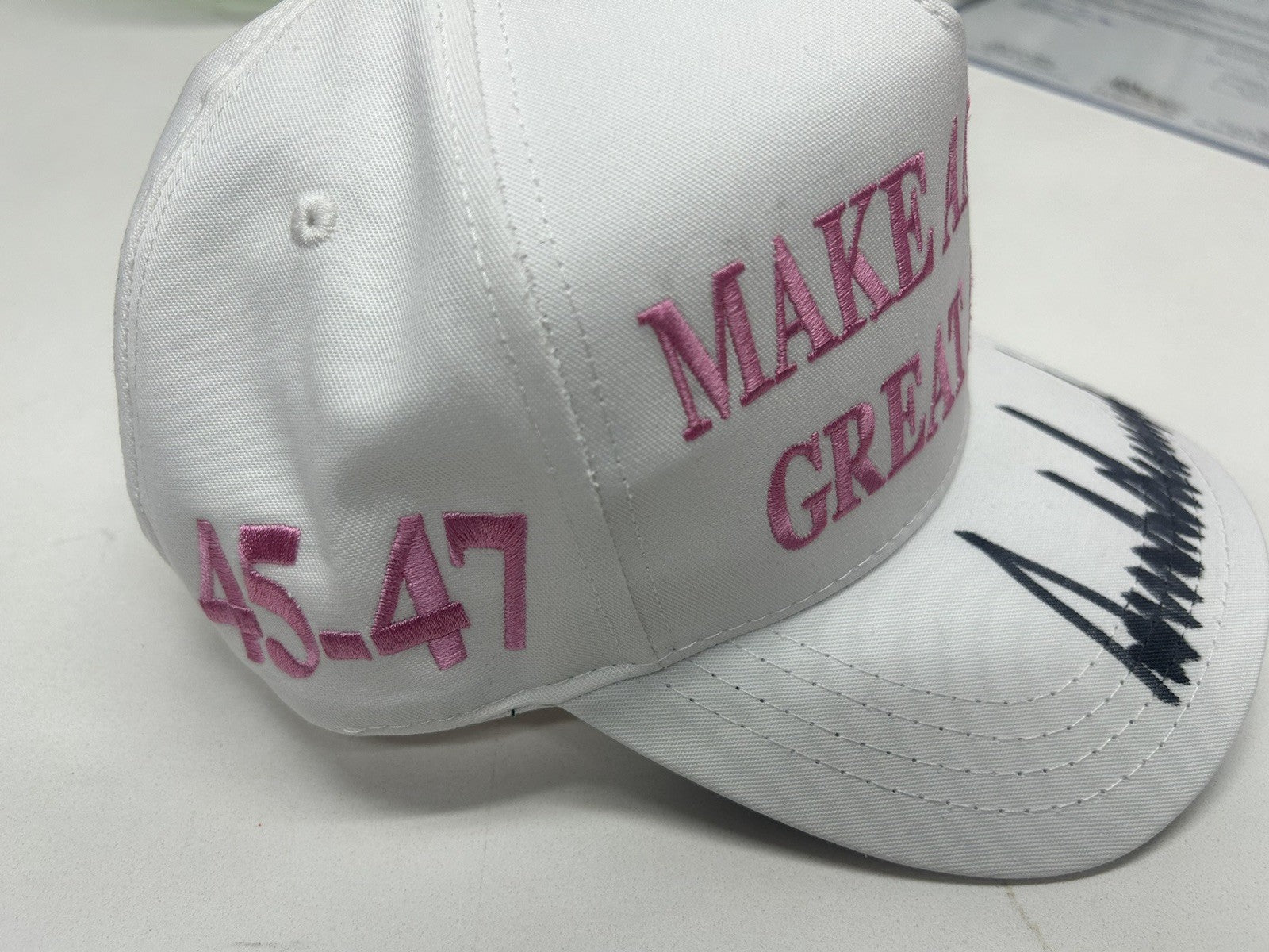 President Donald Trump Autographed Signature MAGA Hat PINK Rare Signed Hat