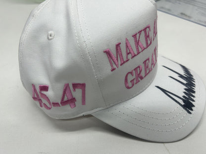 President Donald Trump Autographed Signature MAGA Hat PINK Rare Signed Hat