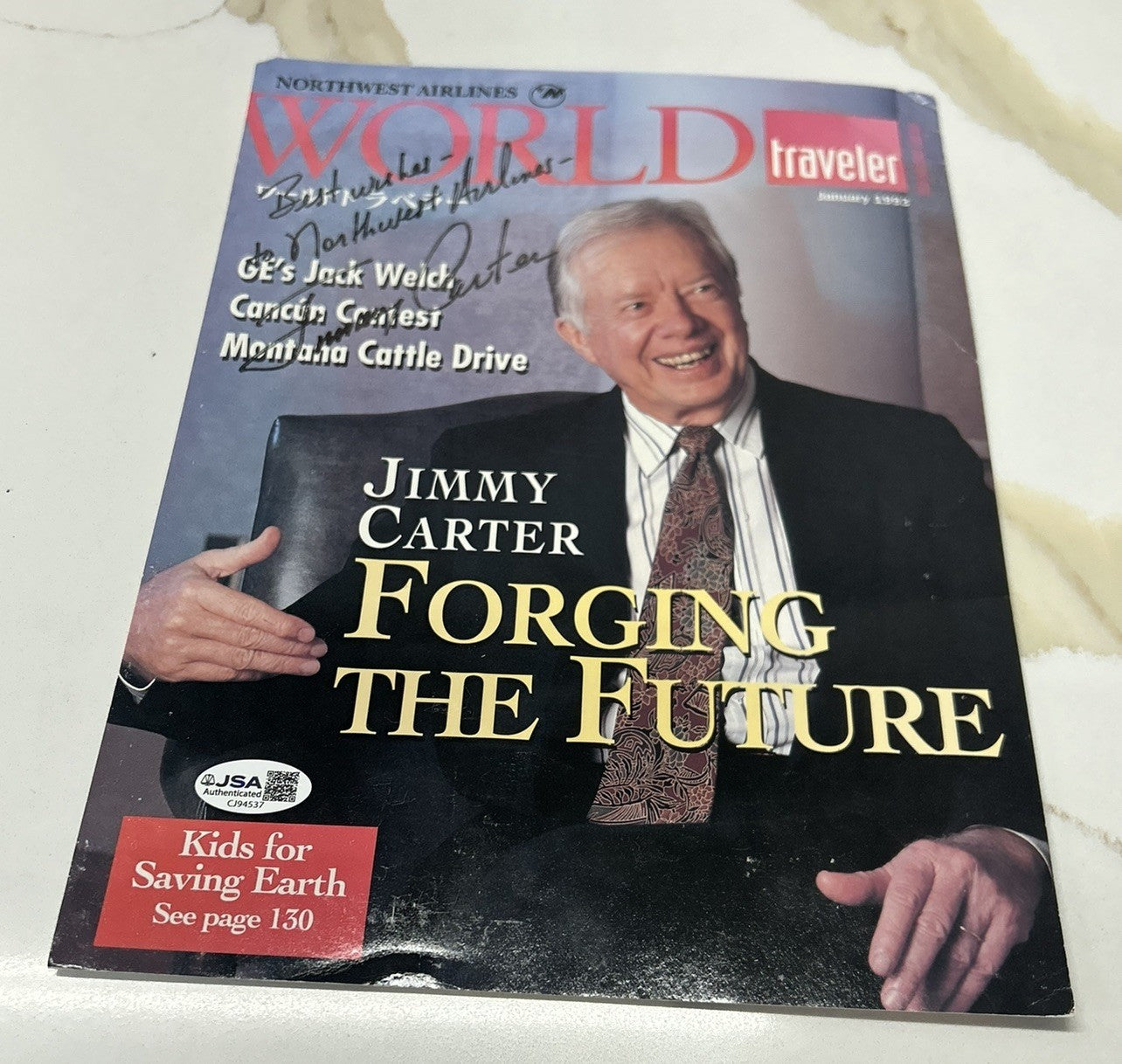 Jimmy Carter Signed Magazine Cover Autographed Northwest Airlines JSA COA Rare