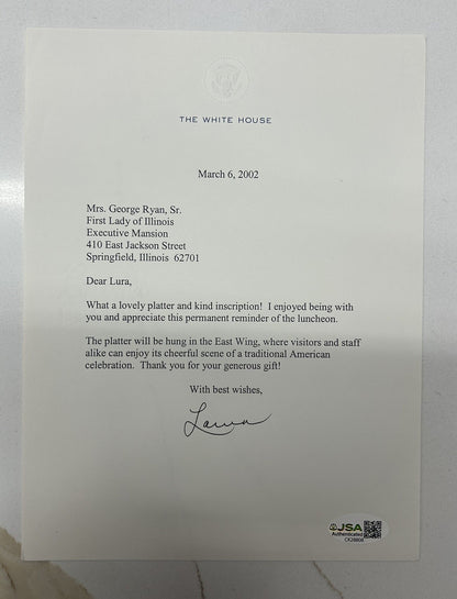 Laura Bush Signed Letter First Lady Sent To First Lady Of Illinois Rare JSA COA