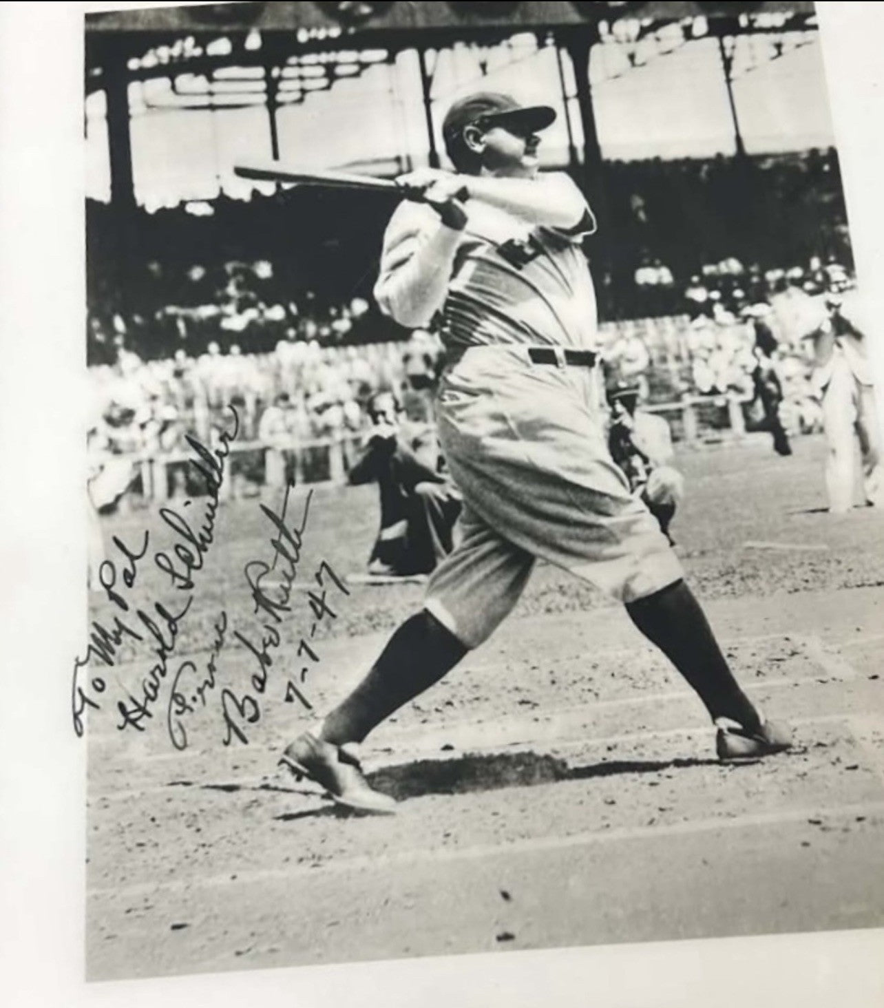 Babe Ruth Signed Swinging Original Photograph Custom Framed JSA LOA Bold READ