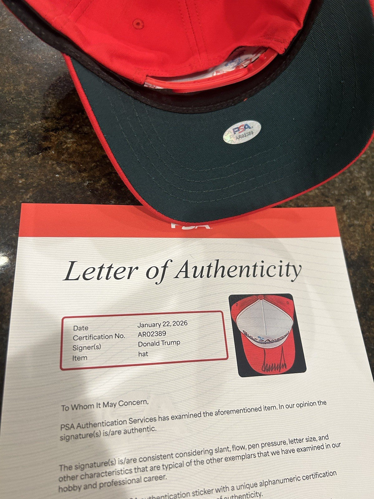 Donald Trump Autographed Signature Gulf Of America Hat PSA Authenticated LOA