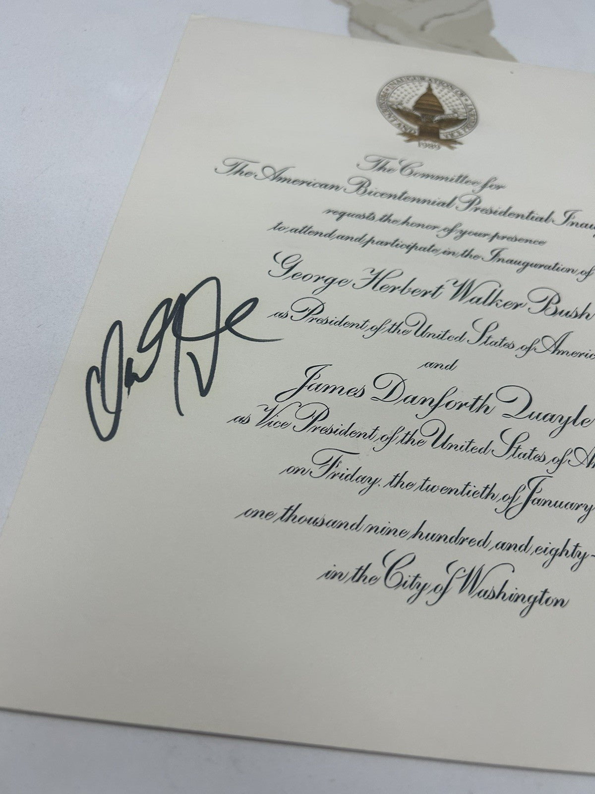 GEORGE BUSH Signed Inauguration 1989 Dan Quayle VP + President Autographed