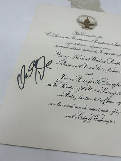 GEORGE BUSH Signed Inauguration 1989 Dan Quayle VP + President Autographed