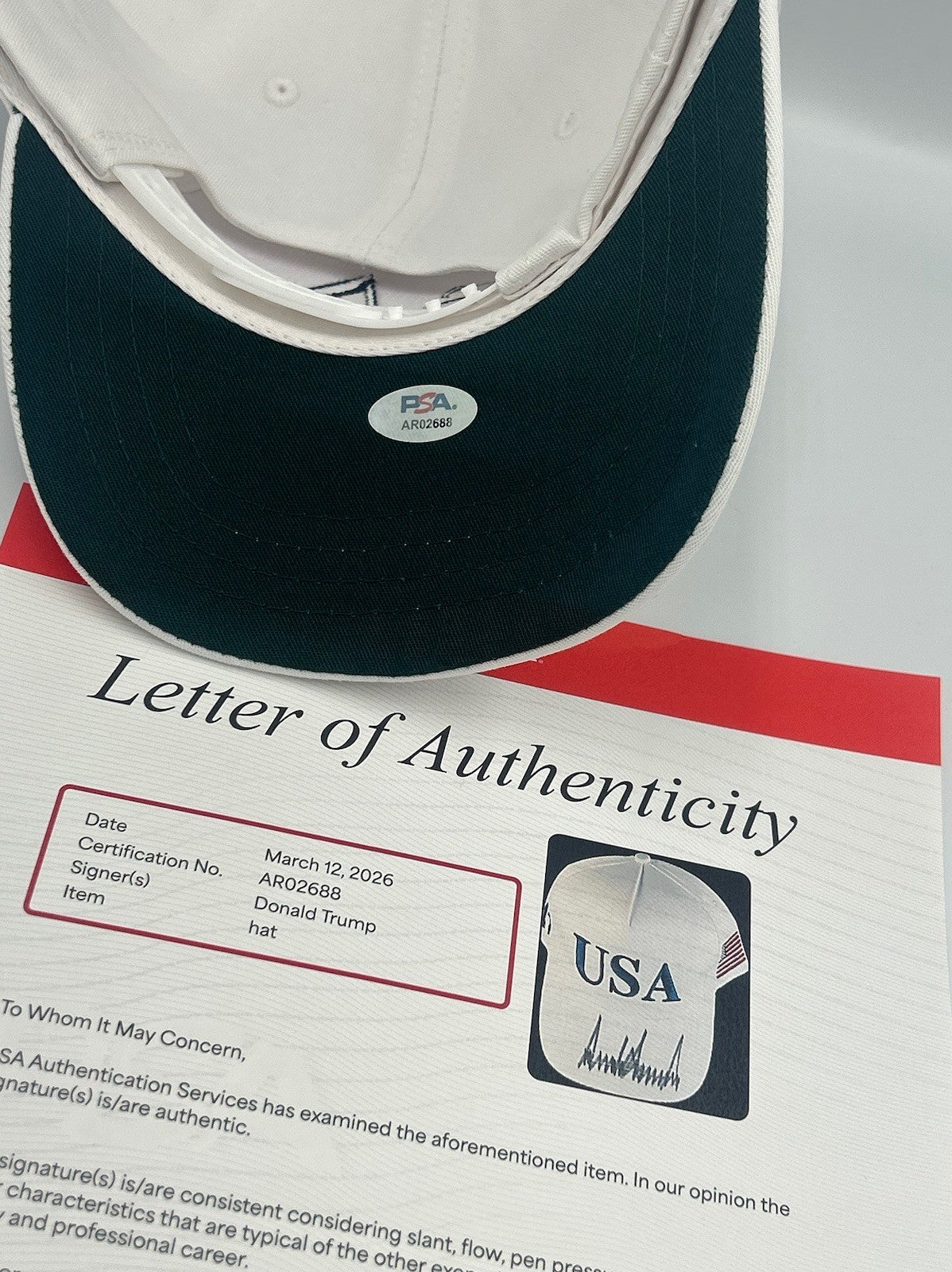 PRESIDENT DONALD J TRUMP SIGNED AUTOGRAPHED MAGA USA HAT PSA LOA RARE SIGNATURE