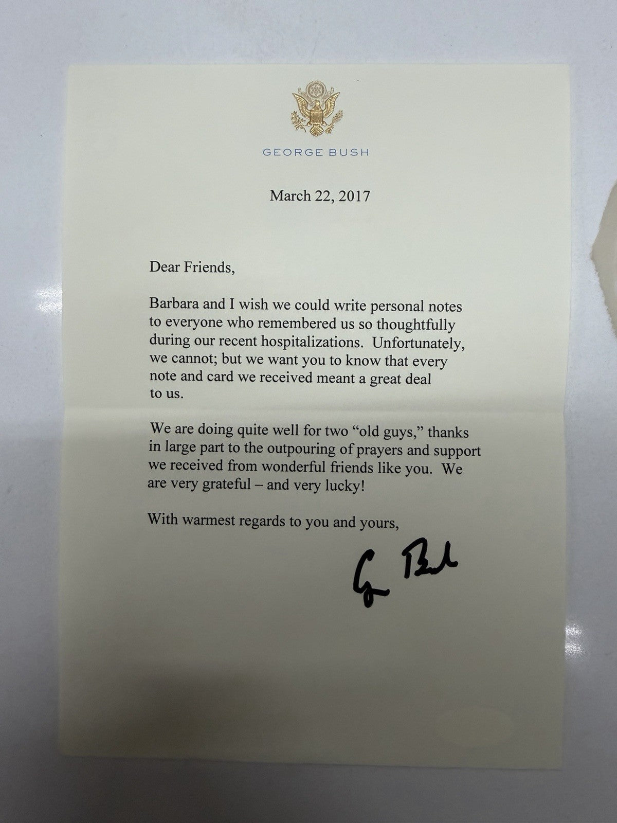 George H W Bush  Signed 2017 Letter Autograph Authentic JSA COA Late In Life