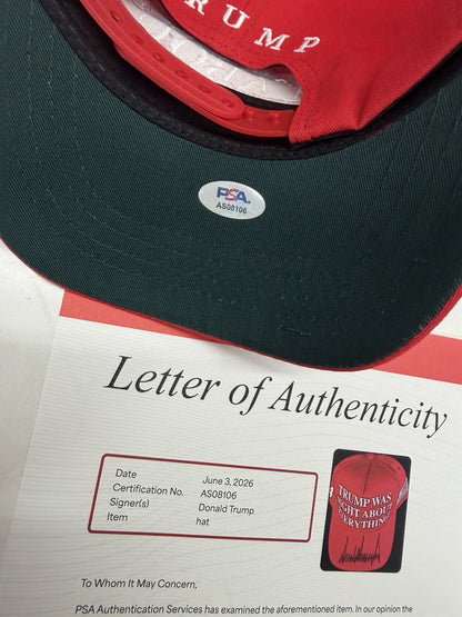 President Donald Trump Signed TRUMP WAS RIGHT ABOUT EVERYTHING Hat RARE PSA LOA