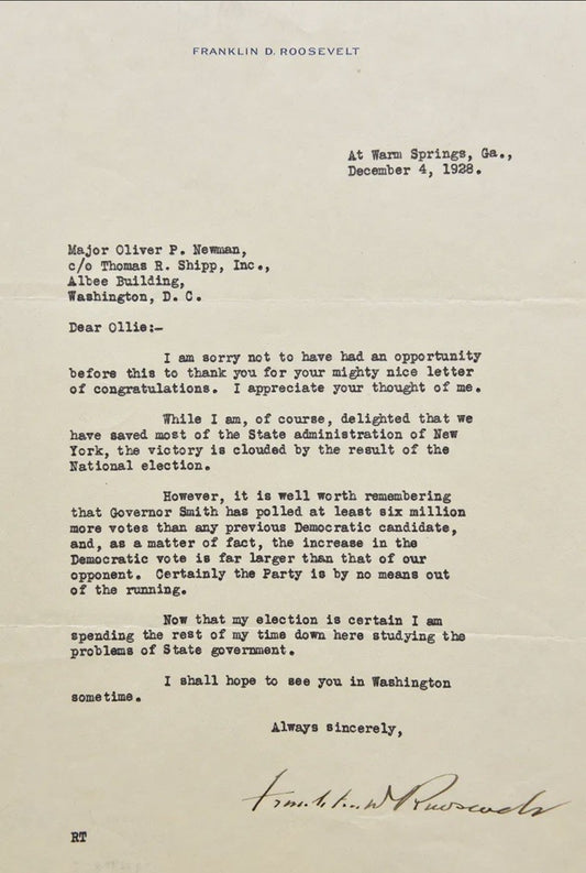 Franklin D Roosevelt Signed Letter TLS Al Smith Election Content Full Signature