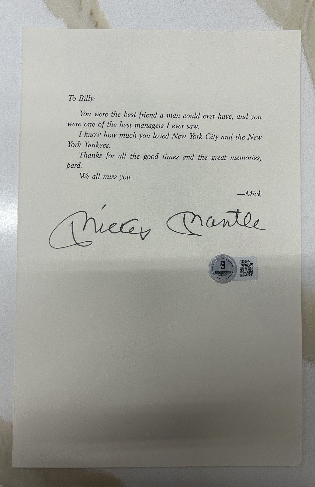 Mickey Mantle Cut Autograph Rare Signature Page Beckett LOA