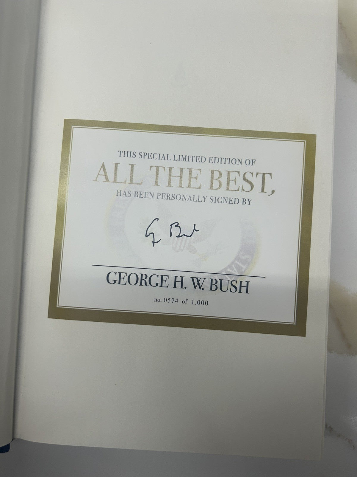 George Bush All the Best Autographed & Numbered Collector Edition Book 574/1000