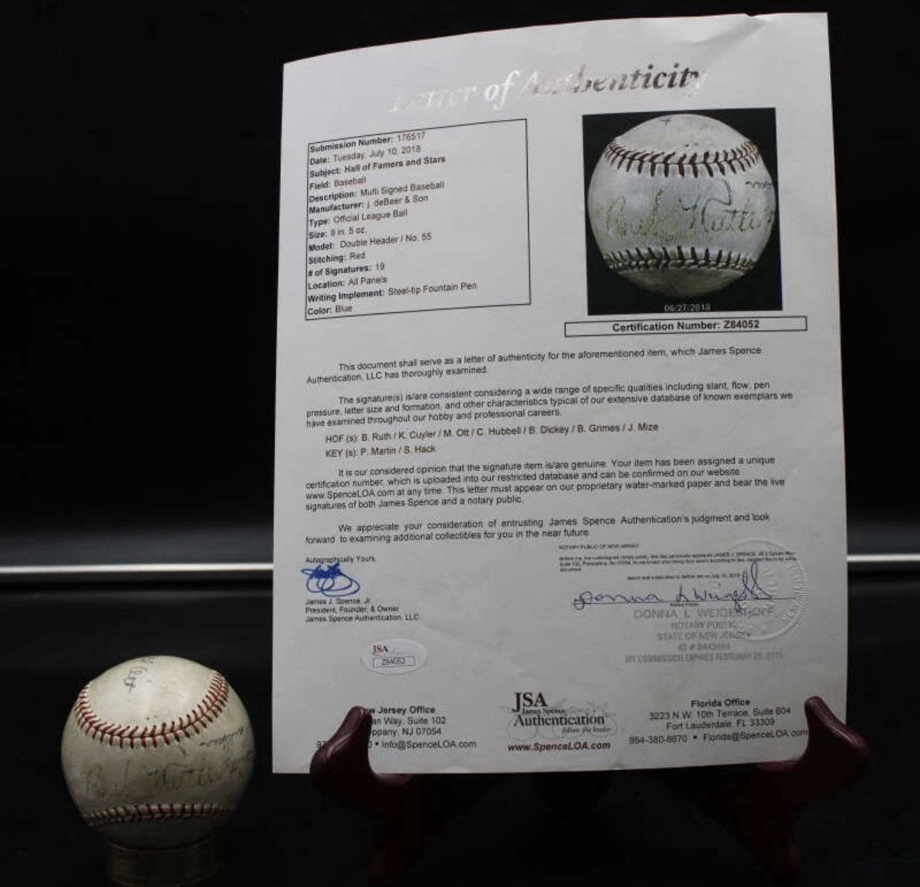 19 Hall of Famers and Stars Multi-Signed Baseball Ruth Ott +17 JSA LOA A