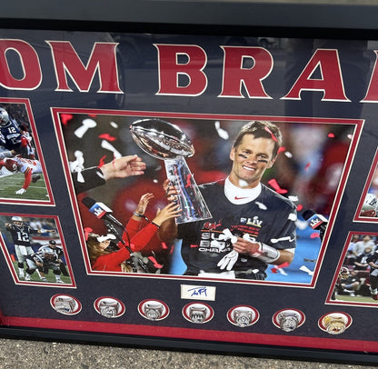 Tom Brady New England Patriots Cut Auto Photo Collage Framed JSA Letter 