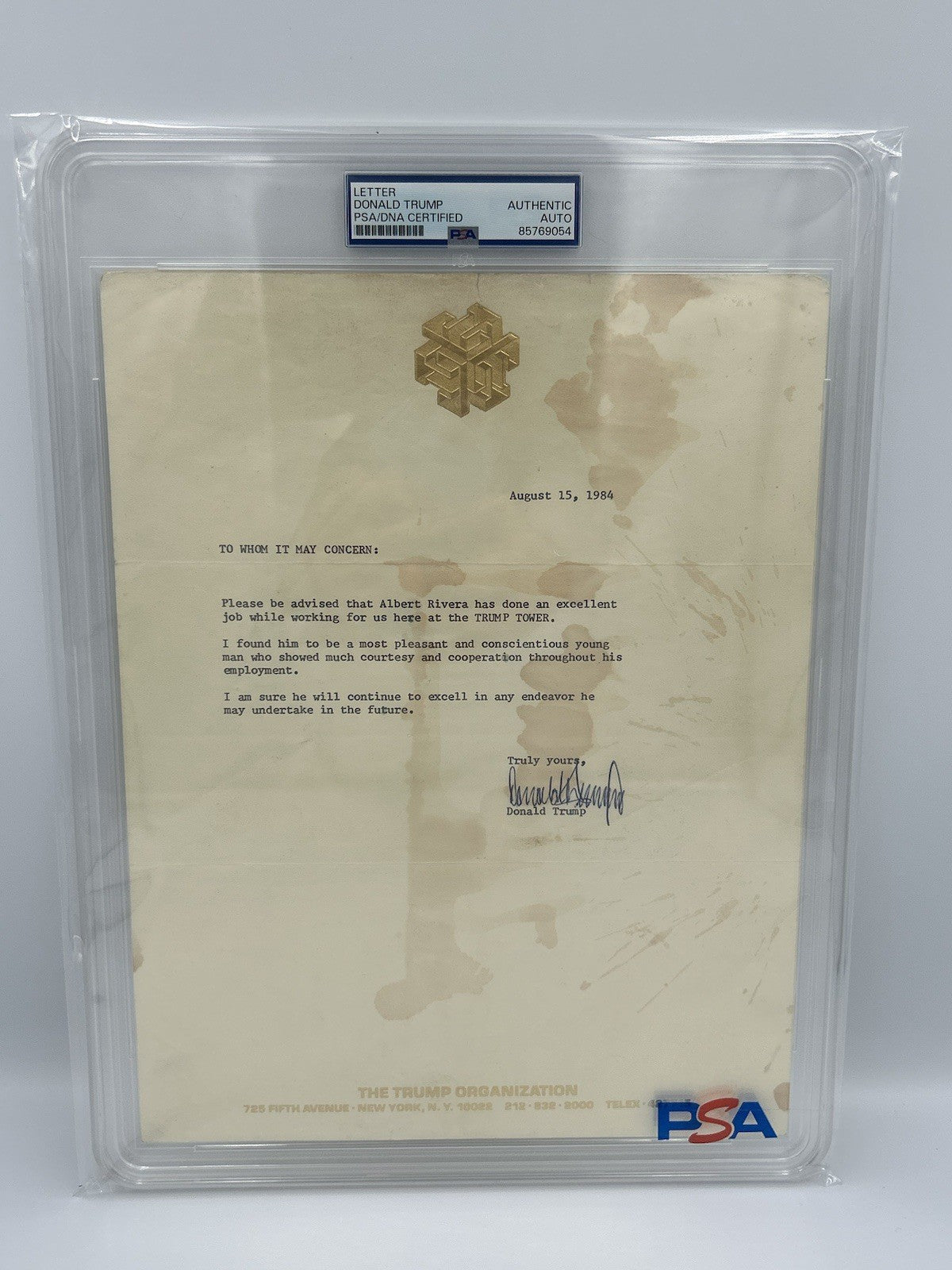 President Donald Trump Signed 1984 Letter of Recommendation Trump Organization