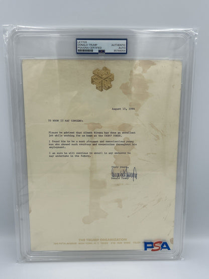 President Donald Trump Signed 1984 Letter of Recommendation Trump Organization