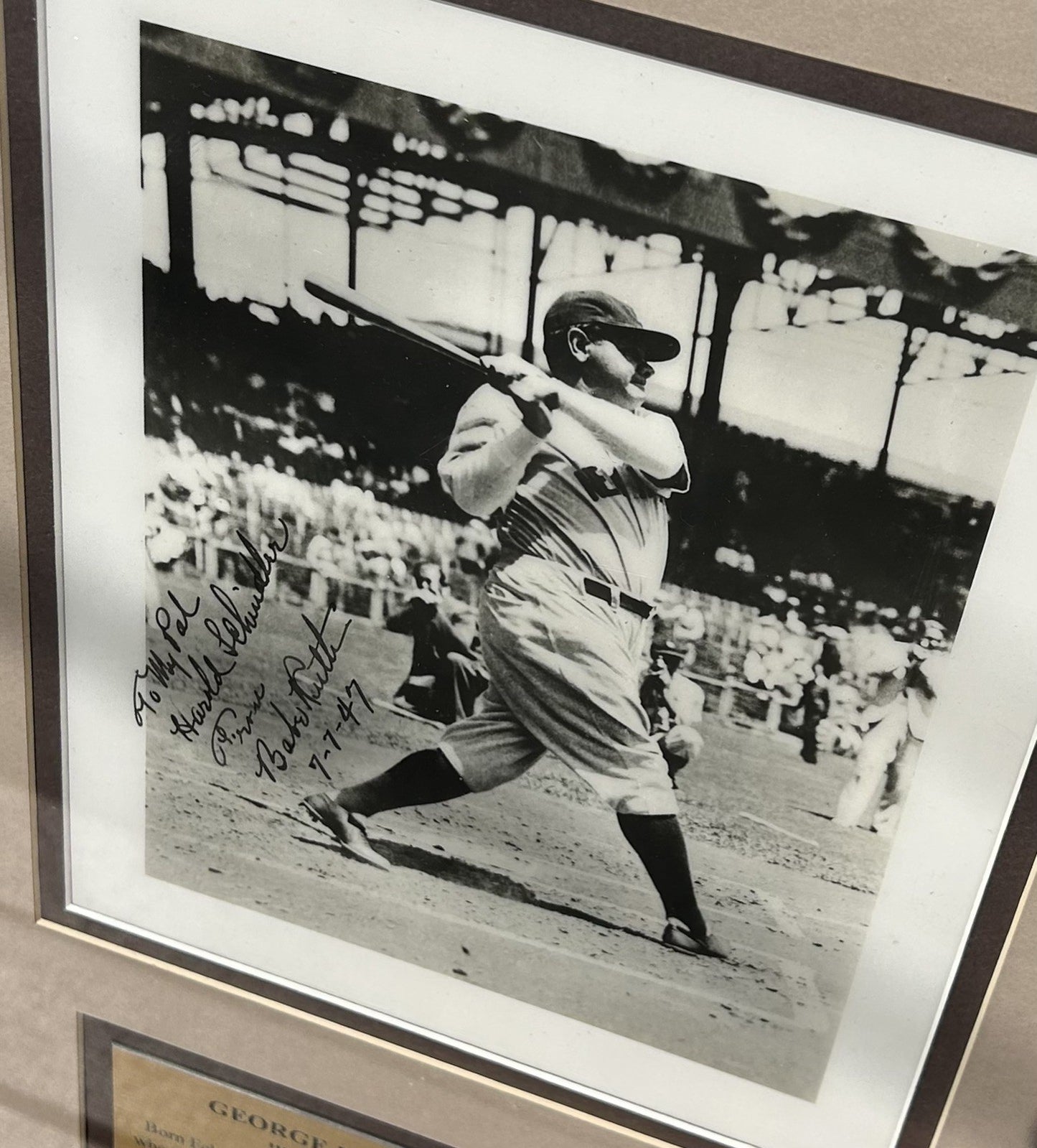Babe Ruth Signed Swinging Original Photograph Custom Framed JSA LOA Bold READ