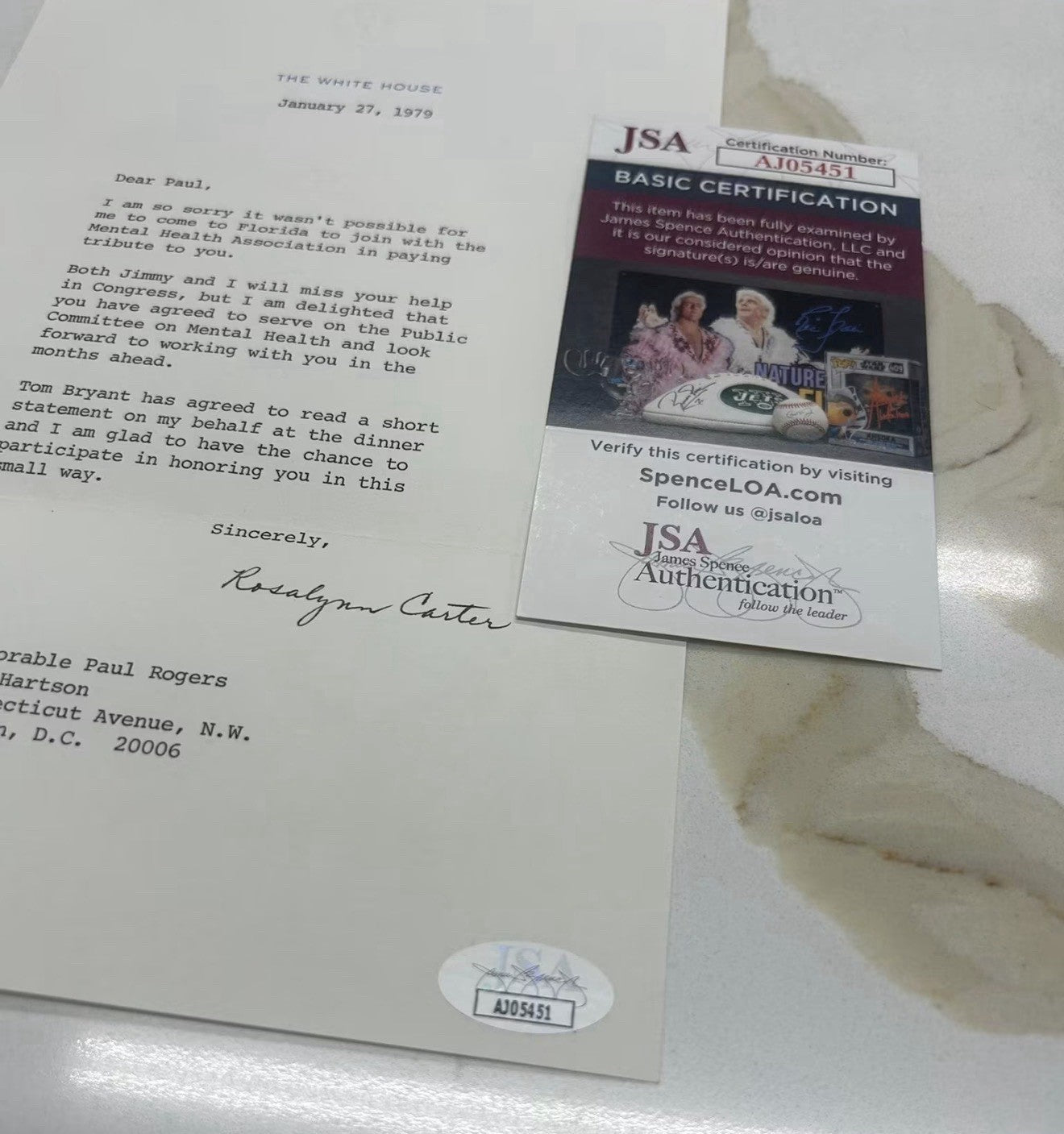 Rosalynn Carter Signed 1979 White House Letter Autographed FLOTUS W/ Envelope