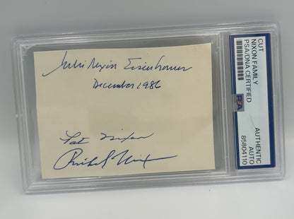 Richard, Pat & Julie Nixon Signed Cut Rare Nixon Family Autograph PSA Encap Rare