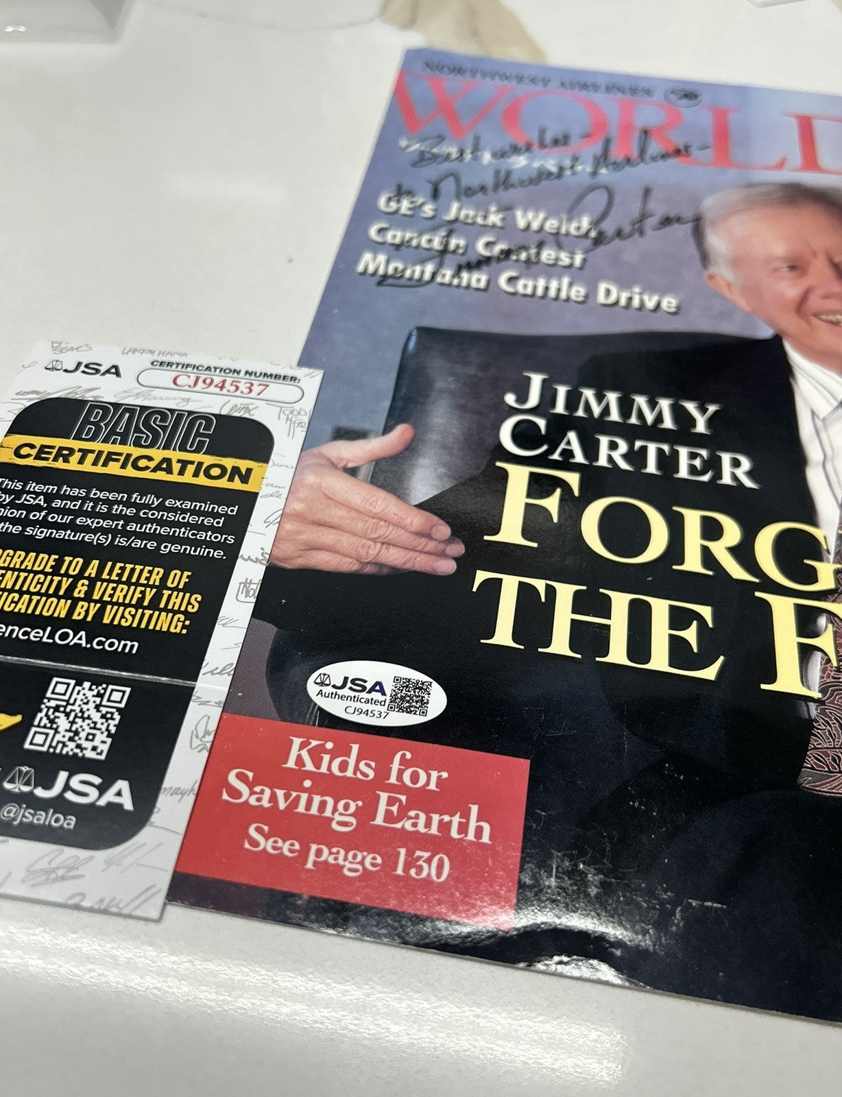 Jimmy Carter Signed Magazine Cover Autographed Northwest Airlines JSA COA Rare
