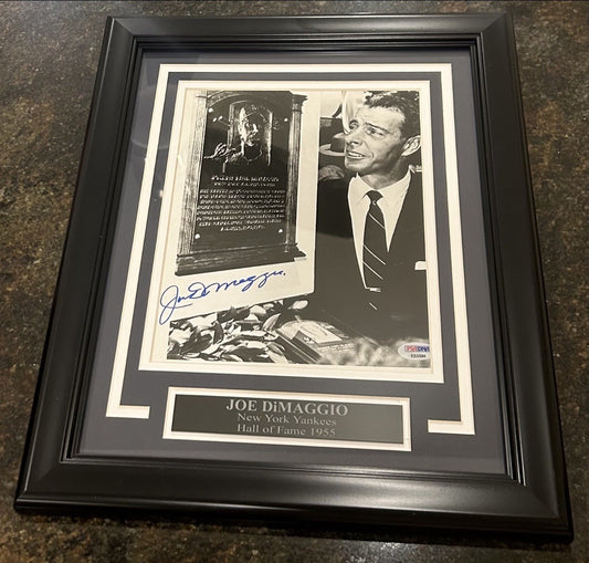 Joe DiMaggio Autographed New York Yankees Framed 8x10 Photo Signed PSA LOA