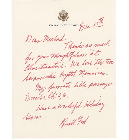 Gerald Ford Handwritten Autograph Letter Signed Favorite Bible Verse