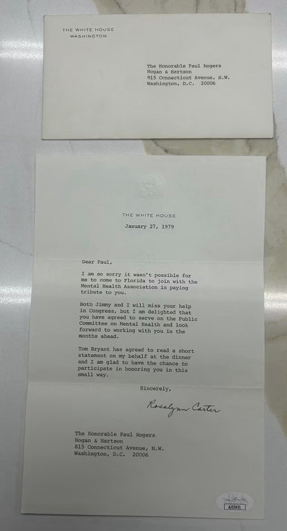 Rosalynn Carter Signed 1979 White House Letter Autographed FLOTUS W/ Envelope
